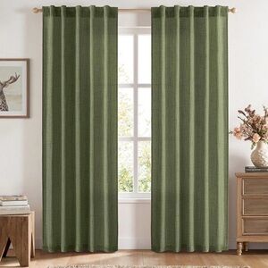 MIULEE Olive Green Linen Textured Sheer Curtains 2 Panels W 54 X L 84